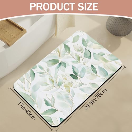 Eucalyptus Leaves Bathroom Rugs,Bath Mats for Bathroom,Sage Green Leaf Low Pile Absorbent Bath Mat,Rubber Backing Non Slip Washable Thin Quick Dry Door Mat 17x29.5 Inch - color: Eucalyptus Leaves,sage Green Leaf