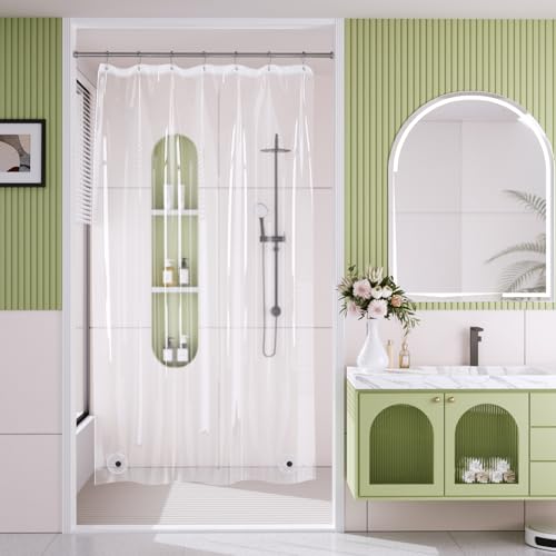 AmazerBath Shower Curtain Liner Stall Waterproof, 47x64 Clear RV Shower Curtain Liner, Plastic Shower Liner for Bathroom, Lightweight PEVA Shower Curtain with 2 Magnets and 7 Rustproof Metal Grommets - color: Clear, size: 47"W x 64"L (Pack of 1)