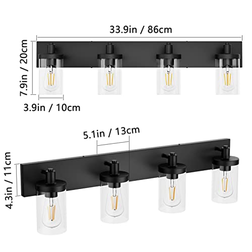 Aipsun Bathroom Vanity Light Farmhouse 4 Light Matte Black Vanity Lighting Fixtures with Clear Glass Shade(Exclude Bulb) - color: Black, size: 4-Light
