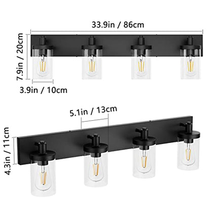 Aipsun Bathroom Vanity Light Farmhouse 4 Light Matte Black Vanity Lighting Fixtures with Clear Glass Shade(Exclude Bulb) - color: Black, size: 4-Light