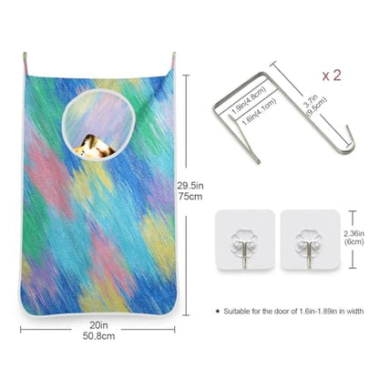 1PC Hanging Laundry Hamper Bag Over the Door Laundry Hamper Wall Hamper Large Dirty Clothes Hamper with Stainless Steel Hooks 29.5x20Inch Blue Stripe Pink Yellow Impression - color: Blue Stripe Pink Yellow Impression, size: 1 PC
