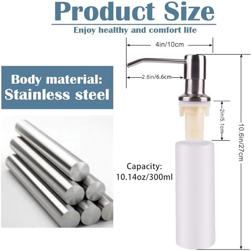Soap Dispenser for Kitchen Sink (Brushed Nickel),Built in Design Sink Soap Dispenser, Refill from The Top, Stainless Steel Kitchen Soap Pump with 10 fl.oz Bottle (300ml) - color: Brushe Nickel, style: Antique