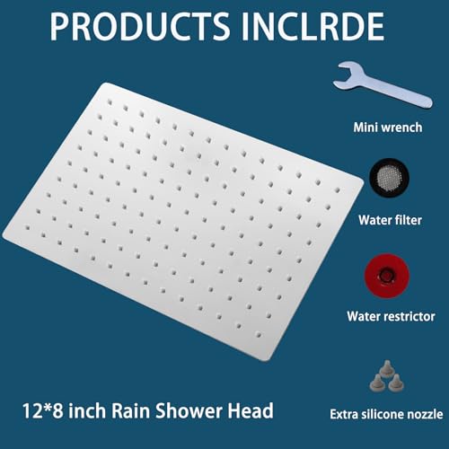 Extra Large Rain Shower Head, High Flow Stainless Steel 12 * 8 Inch Rectangle Rainfall Shower, Waterfall Bath Shower Body Covering, Ceiling or Wall Mount (Chrome) - size: 12 x 8 Inch Rectangle