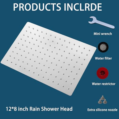 Extra Large Rain Shower Head, High Flow Stainless Steel 12 * 8 Inch Rectangle Rainfall Shower, Waterfall Bath Shower Body Covering, Ceiling or Wall Mount (Chrome) - size: 12 x 8 Inch Rectangle