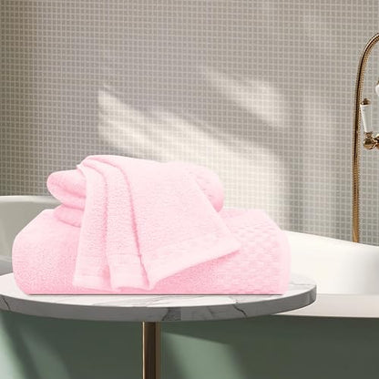 MyOwn Ultra Soft 3 Pack Cotton Towel Set, Contains a Bath Towels 28x55 inch, a Hand Towels 16x24 inch & a Wash Coths 12x12 inch, Ideal Everyday use, Compact & Lightweight - Pink - color: Pink, size: 3 Pack Set