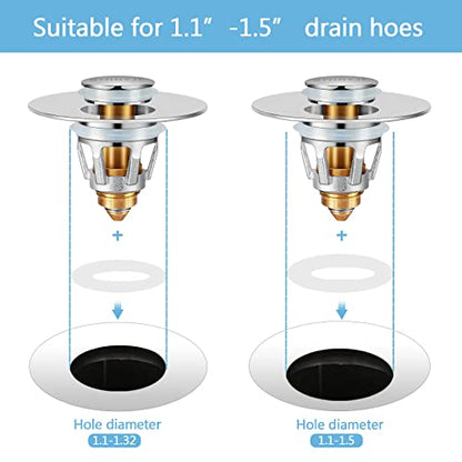 QYHNYJF Bathroom Sink Stopper with Hair Catcher – Universal Pop-Up Drain Strainer for 1.1–1.5 inch US Standard Sink Drain Holes, Anti-Clog Basin Stopper, Silver - color: Chrome Silver