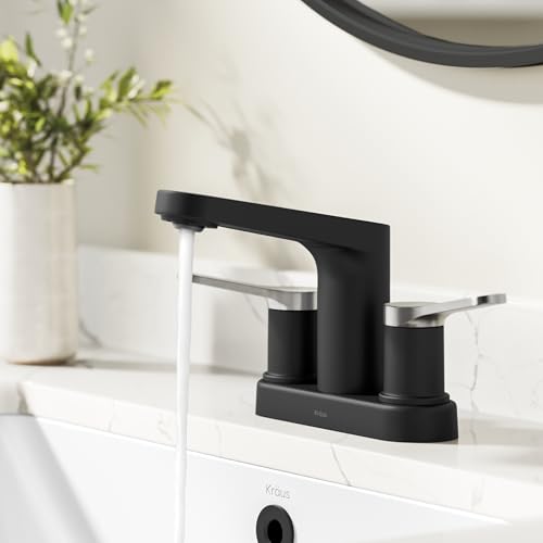 KRAUS Indy Centerset Bathroom Faucet in Spot-Free Brushed Nickel/Matte Black with 2 Handles, Pop Up Drain and Supply Lines, FUS-14102SFBNMB - color: Spot Free Brushed Nickel/Matte Black, style: Centerset