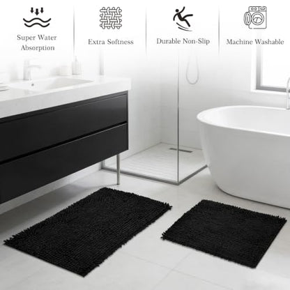 Bathroom Sets with Shower Curtain and Rugs, 8 Pcs Black Bathroom Accessories with Trash Can, Waterproof Shower Curtain, Bathroom Rugs Super Absorbent, Modern Bathroom Sets Complete Decor - size: 5Pcs Bathroom Set + Shower Curtain + Rugs