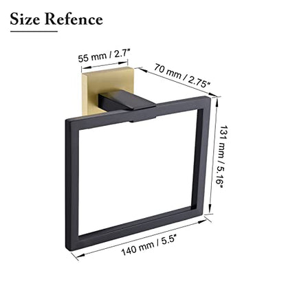 TQKAG Black and Gold Towel Ring, Bathroom Hand Towel Holder, Wall Mount | 5.5 Inch, Square Towel Ring, SUS304 Stainless Steel, Easy Installation, Bathroom Kitchen Entryway Vanity Sink - color: Black+gold