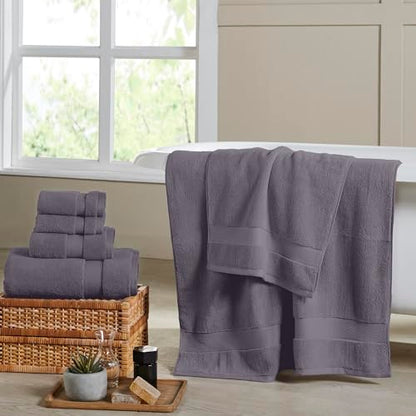 Modern Threads Luxury 6-Piece Quick-Dry Towel Set – Plush & Ultra-Absorbent for Spa-Like Experience, Gray - color: Gray
