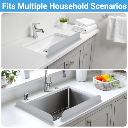 19.3 inch Kitchen Sink Splash Guard, Silicone Sink Baffle Splash Guard, Backsplash Protector for Kitchen Countertop & Bathroom Bathtub with Non-Slip Strong Suction, Gray - color: Gray