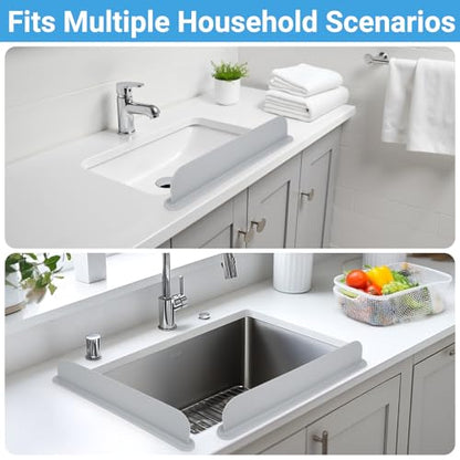 19.3 inch Kitchen Sink Splash Guard, Silicone Sink Baffle Splash Guard, Backsplash Protector for Kitchen Countertop & Bathroom Bathtub with Non-Slip Strong Suction, Gray - color: Gray