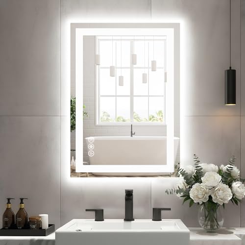 DUMOS 20"x28"1 Smart Anti-Fog LED Bathroom Mirror with Front Light & Backlit, 3 Color Temperatures, Dimmable, Memory Function, Rectangle Modern Vanity Mirror