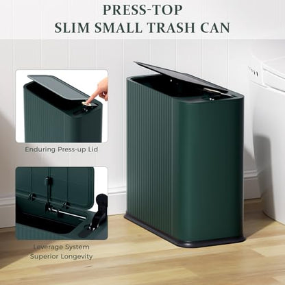 Bathroom Trash Can with Lid and Tissue Box Cover Set 13 L/ 3.5 Gallon Dark Green Trash Can with Pop-Up Lid Small Garbage Can for Bathroom Bedroom Office Kitchen - color: Dark Green & Gold