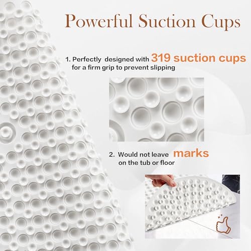 Bathtub Mat 27x15 Non Slip - White Silicone Pop It Bath Mat for Tub, Soft Cushioned Shower Mat with Strong Suction Cups, Small Oval for Inside Bathroom, White - color: 27x15"-white