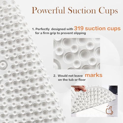 Bathtub Mat 27x15 Non Slip - White Silicone Pop It Bath Mat for Tub, Soft Cushioned Shower Mat with Strong Suction Cups, Small Oval for Inside Bathroom, White - color: 27x15"-white