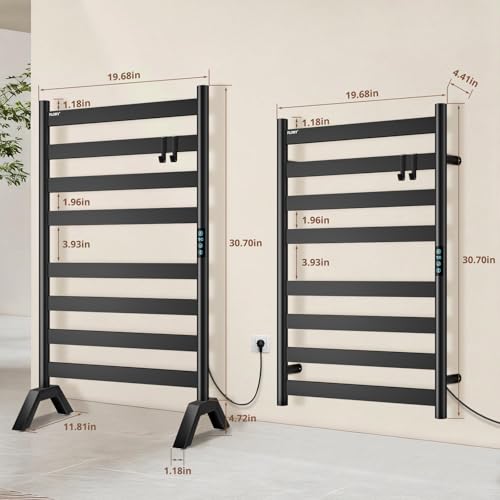 Heated Towel Rack Freestanding & Wall-Mounted, WiFi 8 Bar Towel Warmer Rack | WiFi Control, Extra-Wide Heating, Child Safety Lock, 1-24H Timer & Multi-Level Temp, Stainless Steel, Plug-in, Matte Black - color: Matte Black