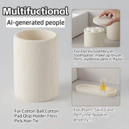 Bathroom Accessories Set,4 PCS Travertine Stone Look Collection,Cream | Modern Bath Organizer with 13.53OZ Soap Dispenser,Toothbrush Holder,Tumbler,Vanity Tray,2PCS Cotton Swab Jars for Countertop - color: Cream 6 Pcs