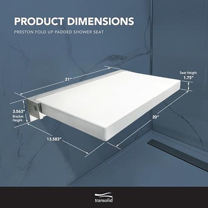 Transolid Preston Flip-Up Fold-Down Wall-Mount Padded Shower Seat, 20 in. W x 15.75 in. D, White and Polished Chrome, PPS1420UP-01PC - color: White/Polished Chrome, size: 14"x20"
