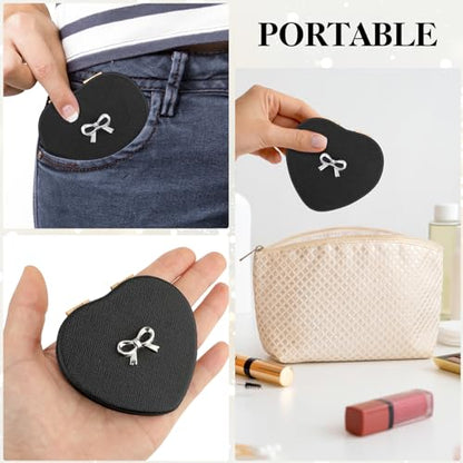 Qianyu Compact Folding Heart Shaped Double-Sided 1X/2X Magnifying Mini Glitter Makeup Mirror with PU Leather for Women Home, Office and Travel (Gold) - color: Gold