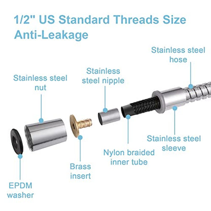 OFFO Shower Hose, 48 Inch Bidet Hose High Pressure Explosion Proof Toilet Hose for Bidet Sprayer Stainless Steel Electroplating Handheld Shower Hose Flex Hoses with Woven Inner Tube, Chrome - color: Chrome, size: 48 in