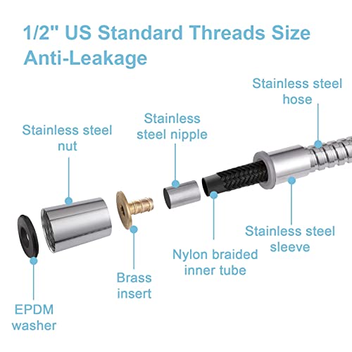 OFFO Shower Hose, Bidet Hose High Pressure Explosion Proof Toilet for Bidet Sprayer Stainless Steel Electroplating Handheld Shower Flex Hoses with Woven Inner Tube, 60 in Chrome - color: Chrome, size: 60 in