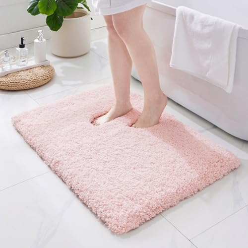 ILANGO Pink Bathroom Rugs 32" × 20" Non Slip & Super Absorbent Extra Thick Soft, Washable Bath Mat for Floor, Microfiber Plush Shaggy Bath Rug with Rubber for Bathtub Shower Room Sink - color: Pink, size: 1'8" x 2'8" (20''x32'' Bathroom Rug)