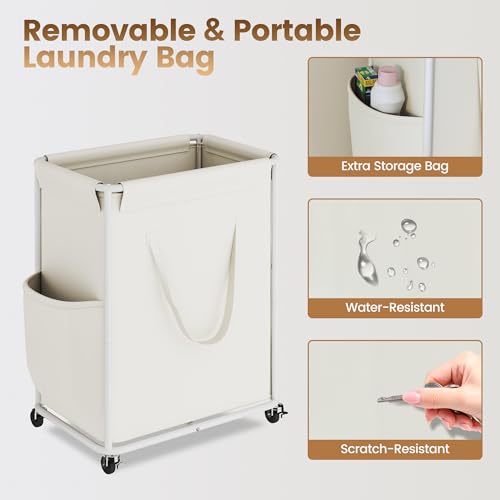 Homeiju 180L Large Laundry Hamper with Wheels, Rolling Laundry Basket with Metal Frame and Removable Bag Design, Dirty Clothes Laundry Cart for Bathroom, Dorm Room, Laundry Room, White - color: White