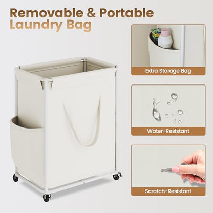 Homeiju 180L Large Laundry Hamper with Wheels, Rolling Laundry Basket with Metal Frame and Removable Bag Design, Dirty Clothes Laundry Cart for Bathroom, Dorm Room, Laundry Room, White - color: White