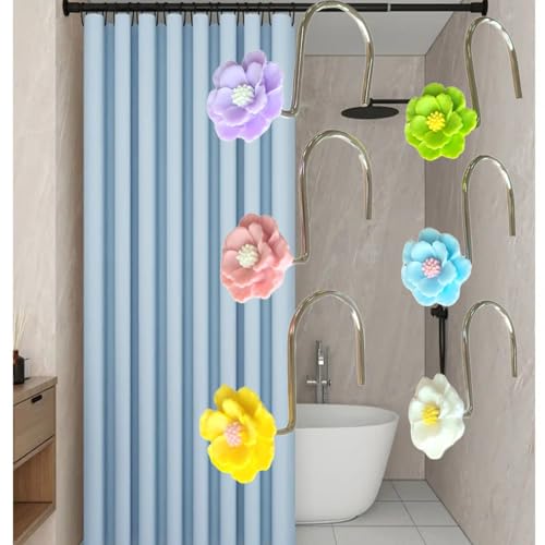 Twofish Home Flower Shower Curtain Hooks Pack of 12 Anti Rust Decorative Resin Shower Curtain Rings - color: Tetrachromic Flower