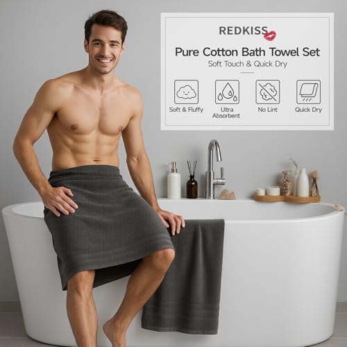 REDKISS Dark Gray Towels Set 6 Piece Cotton Towel Sets with 2 Bath Towels, 2 Hand, 2 Washcloths, 650GSM Hotel Quality, Soft, Highly Absorbent Towels for Bathroom Gym, Ideal Everyday Use - color: Dark Gray