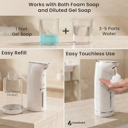 GentleJet Cloudfoam Automatic Foaming Soap Dispenser Touchless Foam Dispenser for Kids & Family, Soft Rich Foam, USB-C Rechargeable, No-Clog Design, IPX5 Waterproof, 320 ml - color: White - Chrom