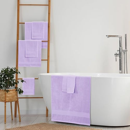 Belizzi Home 8 Piece Towel Set 100% Ring Spun Cotton, 2 Bath Towels 27x54, 2 Hand Towels 16x28 and 4 Washcloths 13x13 - Ultra Soft Highly Absorbent Machine Washable Hotel Spa Quality - Purple - color: Purple, size: 8 Piece Towel Set