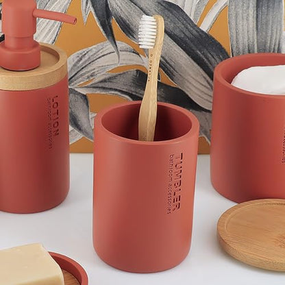 Bathroom Cup, Toothbrush & Toothpaste Holder, Resin, Matte Terracotta | Compact, Vanity Organizer for Toothbrushes, Razors & Makeup Brushes, Easy to Clean Surface, Durable Construction - color: Terracotta