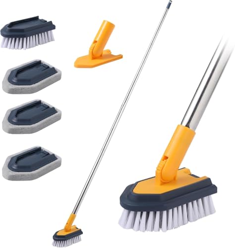 BOOMJOY Tub Cleaner Brush with Long Handle, 55" Extendable Tub Scrubber with Locking Head, No Scratch Shower Cleaning Brush for Bathtub, Bathroom Ceilings, Toilet, Kitchen, Tile, Sink - color: Yellow