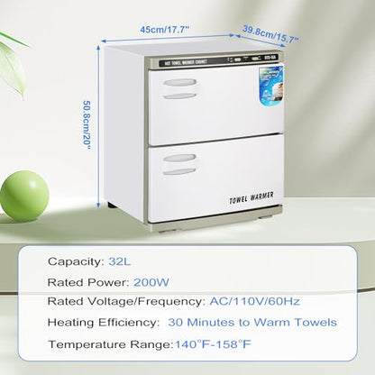 32L Hot Cabinet, Hot Towel Warmer Cabinet, 2in1 Professional Double Towel Heater Machine for Facial Spa, Massage, Hair Salon, Barber, Estheticians, Beauty Salon