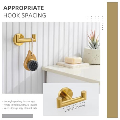 Angle Simple Bathroom Double Hook Brushed Dark Gold, SUS304 Stainless Steel Bath Towel Holder, Double Robe Hanger Wall Mount - color: Brushed Dark Gold, size: 1 Pack