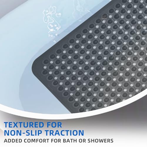 MOONFLY Shower and Bathtub Mat,40x16 Inches,Extra Long Non Slip Mats with Suction Cups and Drain Holes, Machine Washable and Anti Slip Bathmats, Bathroom Mats for Tub Nonslip (Translucent Black) - color: Translucent Black