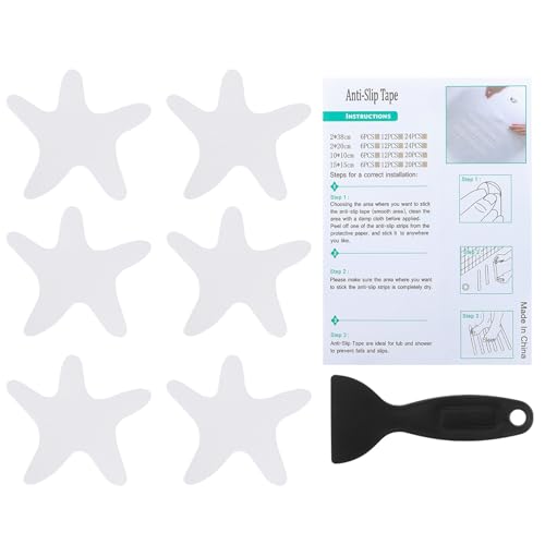 PATIKIL Bathtub Non Slip Stickers 3.86x3.86 Inch, 6 Pack Starfish Safety Shower Floor Anti Slip Stickers with Adhesive Decals Scraper for Bath Tub Shower Floor Stair, Clear - color: Clear