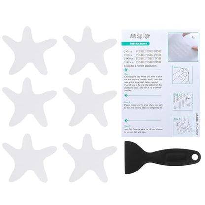 PATIKIL Bathtub Non Slip Stickers 3.86x3.86 Inch, 6 Pack Starfish Safety Shower Floor Anti Slip Stickers with Adhesive Decals Scraper for Bath Tub Shower Floor Stair, Clear - color: Clear
