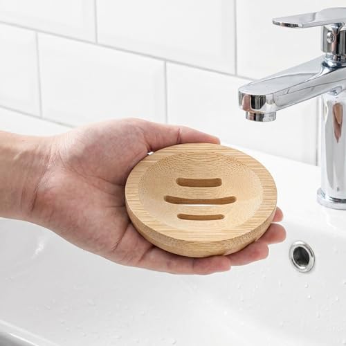 20Pcs Bamboo Soap Dish Set for Bar Soap, Bamboo Soap Holder with Self-Draining Soap Tray, Shampoo Bar Holder for Bathroom Kitchen Sink Travel, Round and Square Wooden Organizers for Sponges Razors