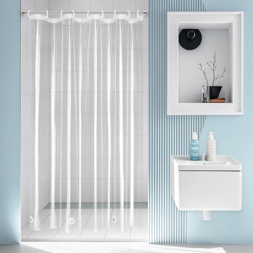 EurCross Stall Clear Shower Curtain Liner with Hooks and 5 Magnet Weights, Heavy Duty Waterproof Premium 9G PEVA Transparent Plastic Stall Shower Curtain 54 x72 inch, 9 Metal Grommets | Heavy Duty Waterproof Premium 9G PEVA Transparent Plastic Stall Showe