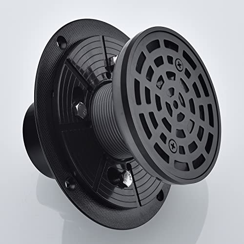 RANDOM Round Shower Drain Kit Matte Black with Adjustable Base Flange,4 Inch Shower Drain Cover with Threaded Adapter,Removable Invisible Look 304 Stainless Steel - color: A-matte Black-4″ Round With Base Flange