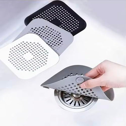Silicone Square Drain Cover Hair Catcher with Suction Cup, Shower Floor Strainer Hair Stopper - color: White