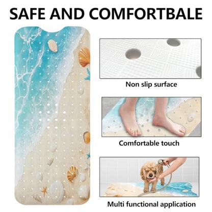 LNOND Summer Beach Bathtub Mat Non Slip, 40 X 16 Inch Tub Mat for Bathroom, Cartoon Seashells Bath Tub Shower Mat with Drain Holes and Suction Cups - color: Cartoon Seashells Bathtub Mat