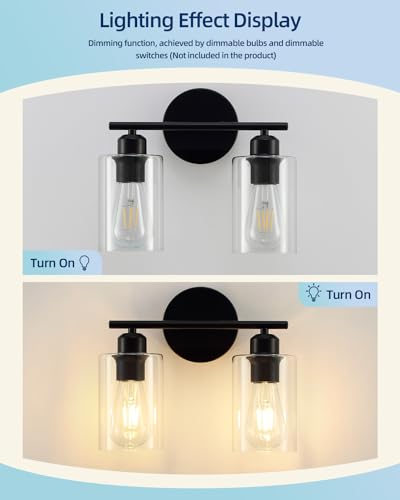 Modern Vanity Lights - Matte Black, Clear Glass Shade, Wall Sconce for Bathroom & Bedroom, 2 Pack - color: Matte Black, size: 2 Light - 2 pack