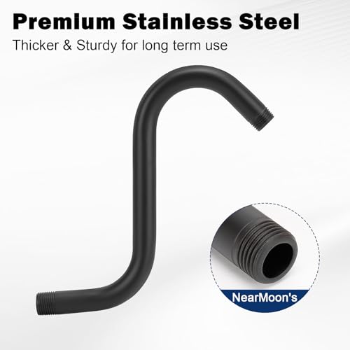 NearMoon S Shaped Shower Head Riser Arm, Shower Extender Arm with Flange, Standard 1/2" Connection- Bathroom Accessory (8 Inch, Matte Black) - color: Matte Black, style: 8 Inch