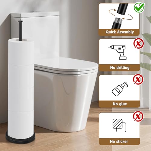 Toilet Paper Holder Stand with Reserve Function,Matte Black,Sturdy Metal | No Drilling,Easy to Install Free Standing Toilet Paper Holder,Rustproof Toilet Paper Holder Free Standing with Non-Slip Base