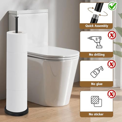 Toilet Paper Holder Stand with Reserve Function,Matte Black,Sturdy Metal | No Drilling,Easy to Install Free Standing Toilet Paper Holder,Rustproof Toilet Paper Holder Free Standing with Non-Slip Base