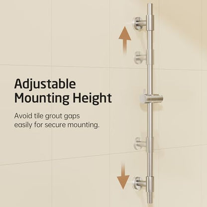 KES No Drill 30-Inch Shower Slide Bar with Adjustable Handheld Shower Head Holder, Self Adhesive, Universal Fit, SUS304 Brushed Stainless Steel Drill-Free for Bathroom, F209S78DF-BS - color: Brushed Finish, style: 30.7-Inch+Self-adhesive Mounted